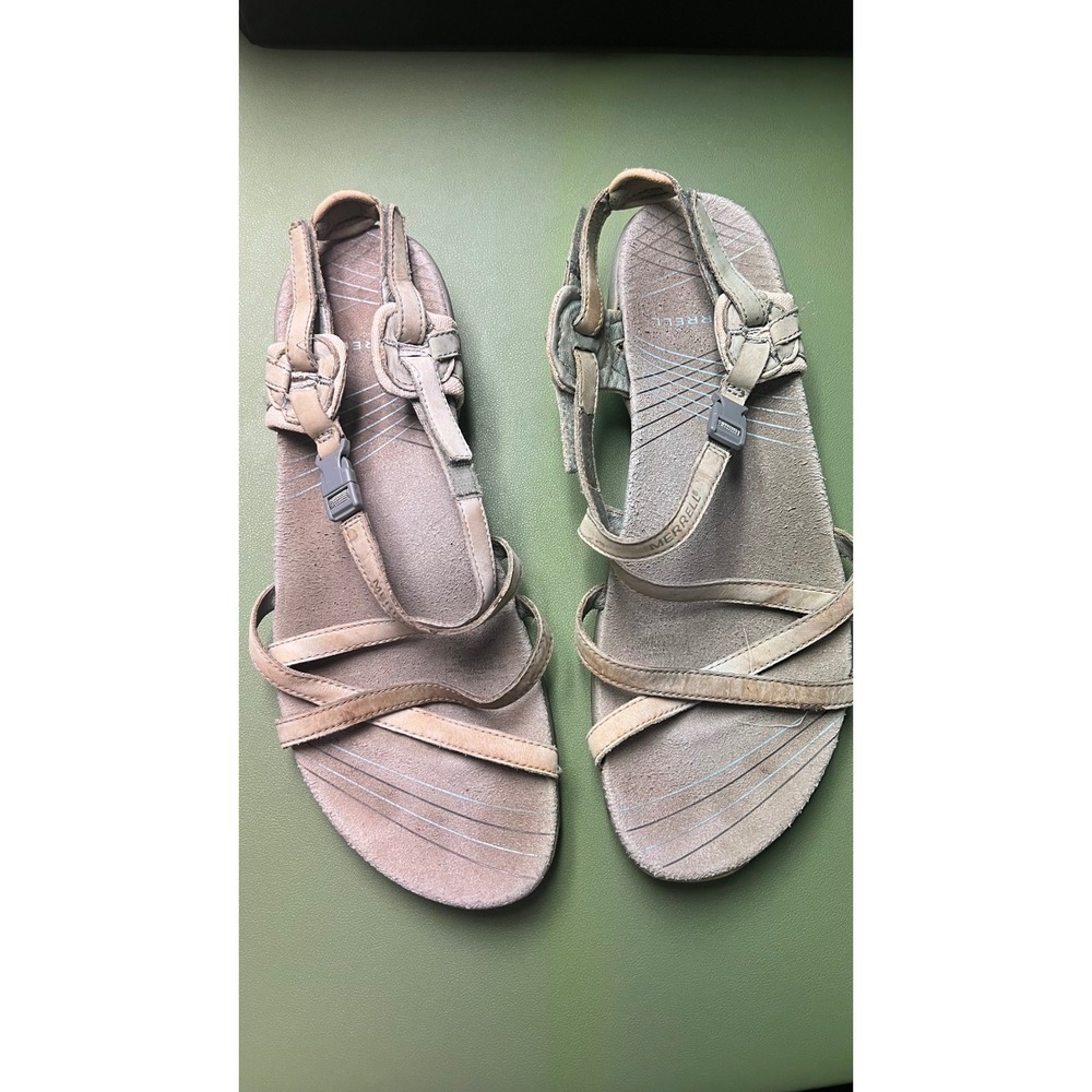 Merrell Strappy Sandals Womens 11 Gray Leather Outdoor Comfort Hiking Shoe Comfy